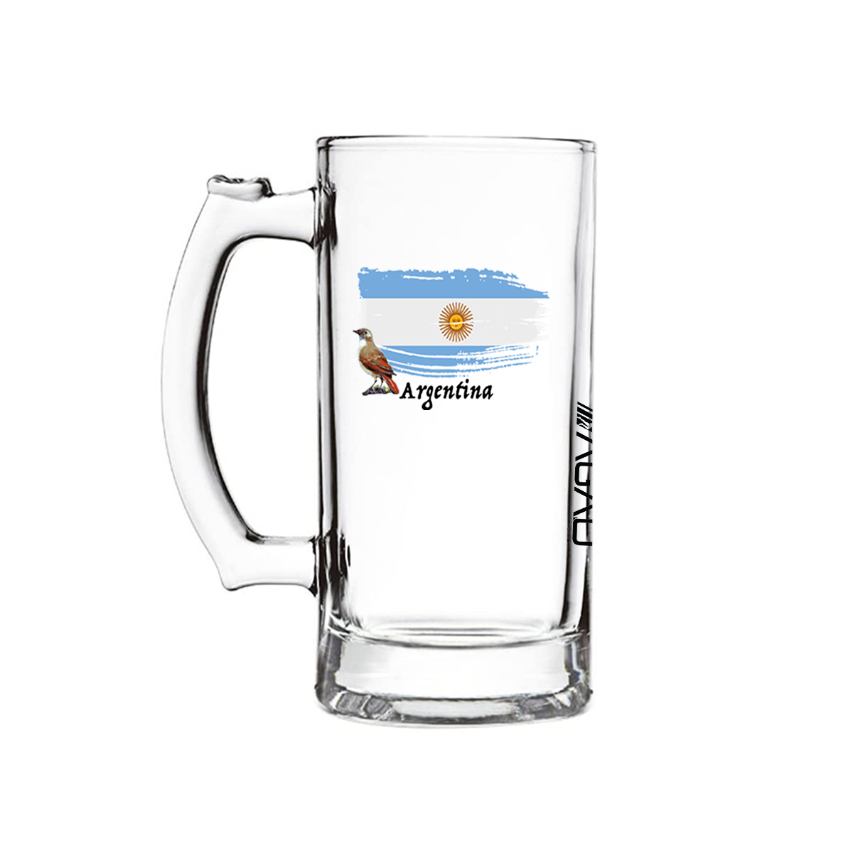 Jarra de cerveza de vidrio transparente de 16 oz con la bandera y el animal nacional del país AGAD Turista