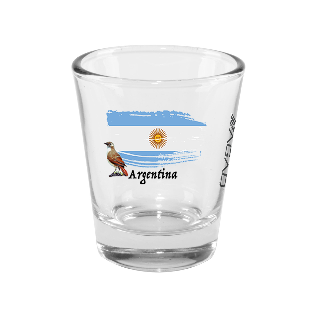 Vaso de chupito transparente de 1,5 oz con la bandera y el animal nacional del país de AGAD Turista