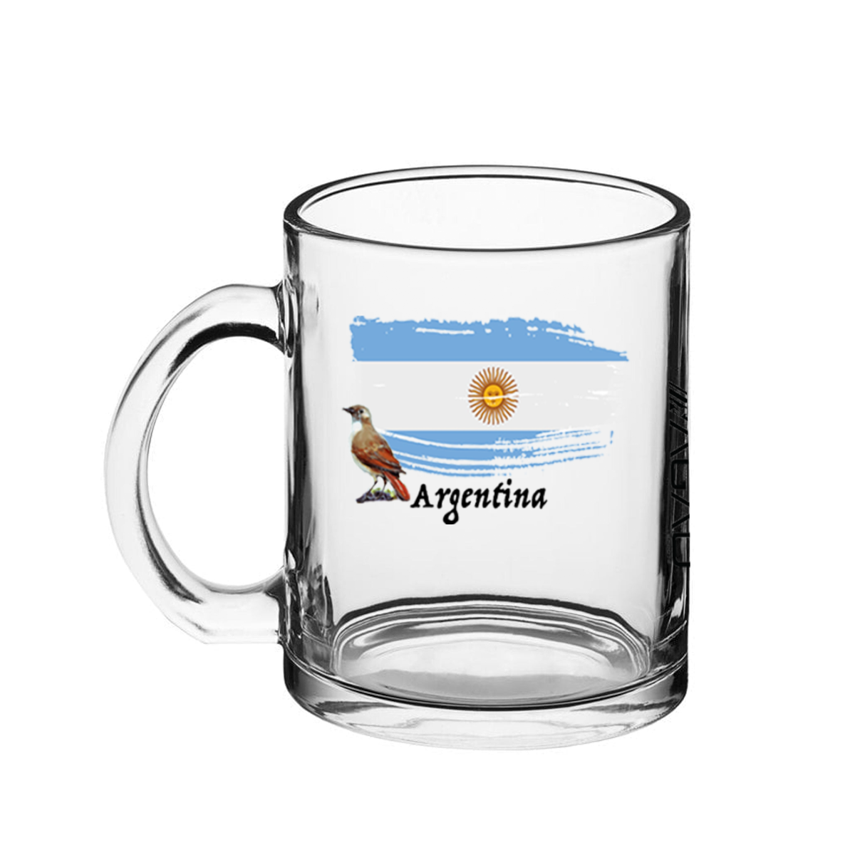 Taza de vidrio transparente de 11 oz con la bandera y el animal nacional del país AGAD Turista